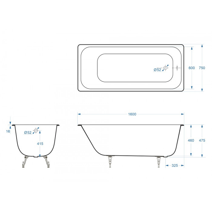 Ванна чугунная Delice Aurora DLR230604-AS 160х75 (белый), встраиваемая с антискользящим покрытием