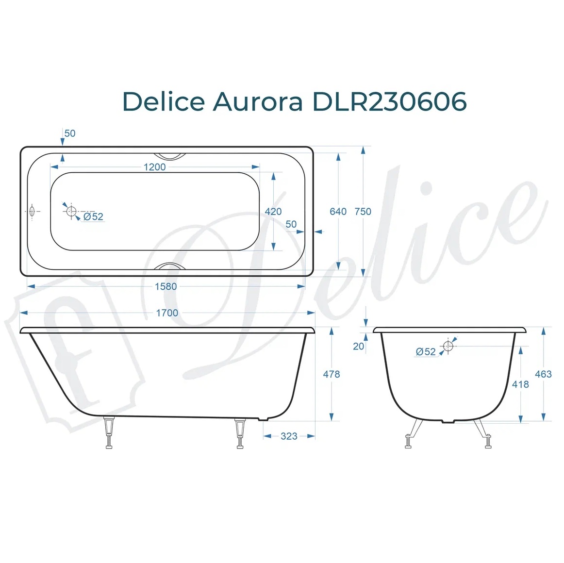 Ванна чугунная Delice Aurora DLR230606 170х75 (белый), встраиваемая