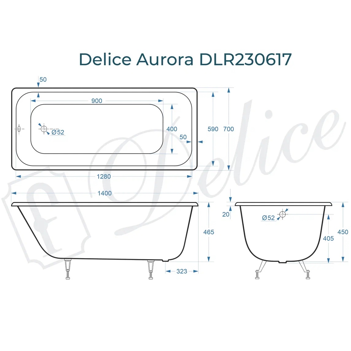 Ванна чугунная Delice Aurora DLR230617 140х70 (белый), встраиваемая