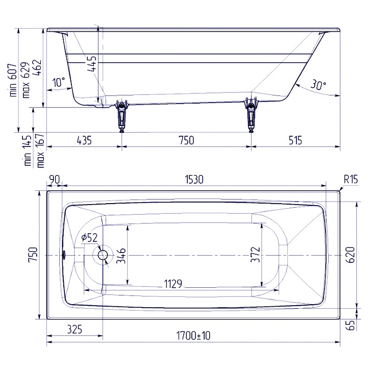 Ванна чугунная Delice Biove DLR220509-AS 170х75 (белый), встраиваемая с антискользящим покрытием