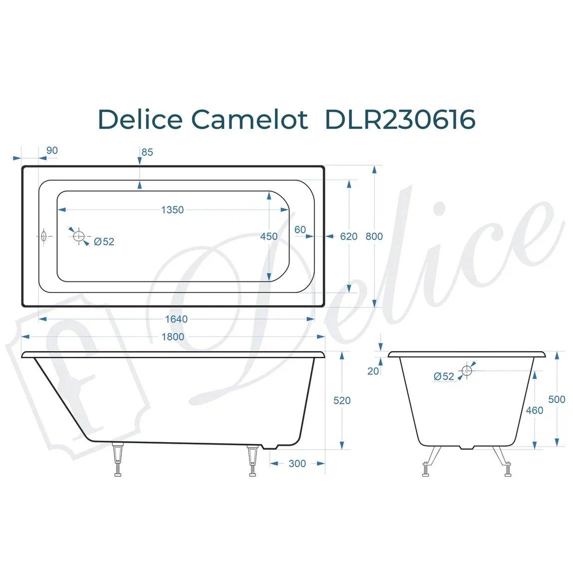 Ванна чугунная Delice Camelot DLR230616 180х80 (белый), встраиваемая