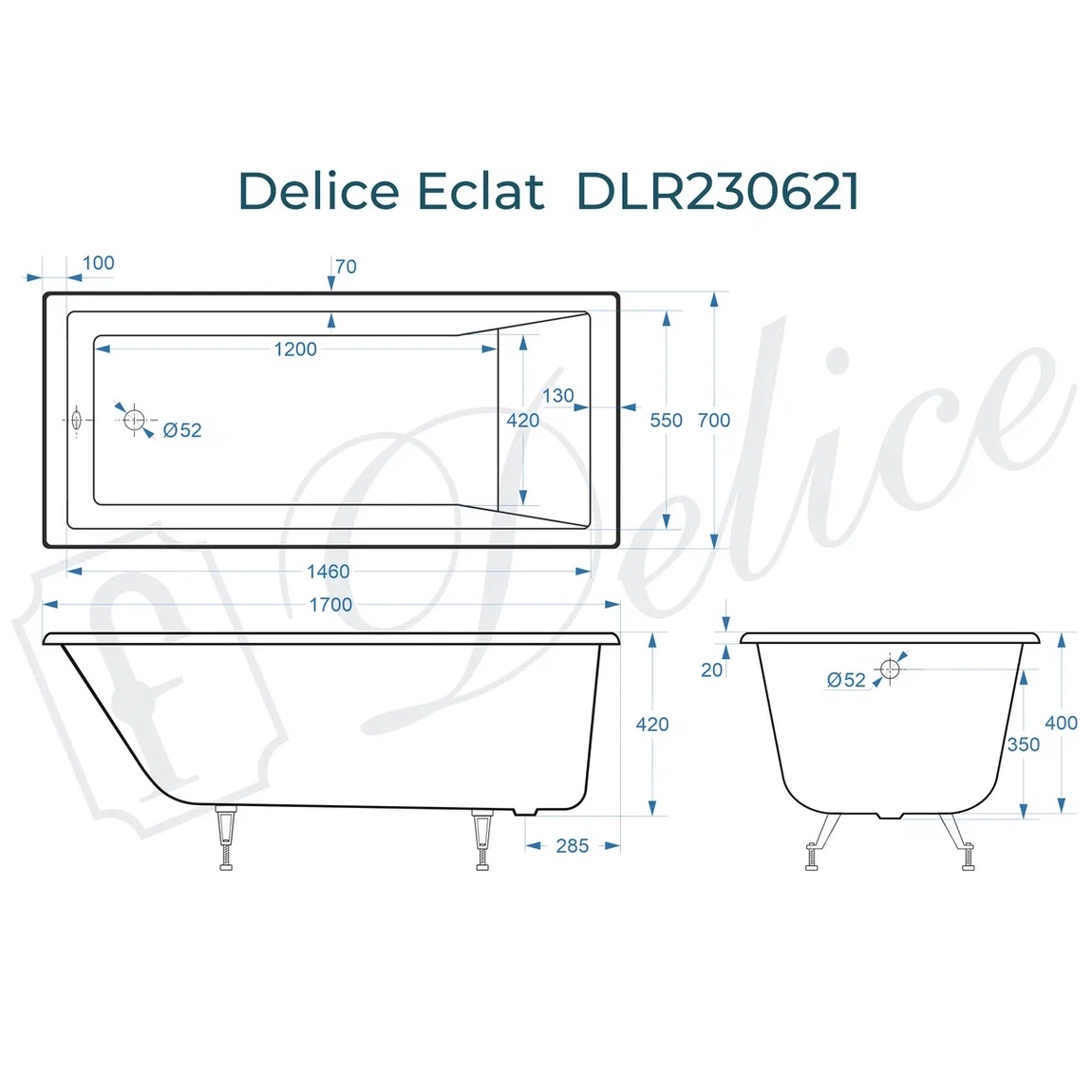 Ванна чугунная Delice Eclat DLR230621 170х70 (белый), встраиваемая