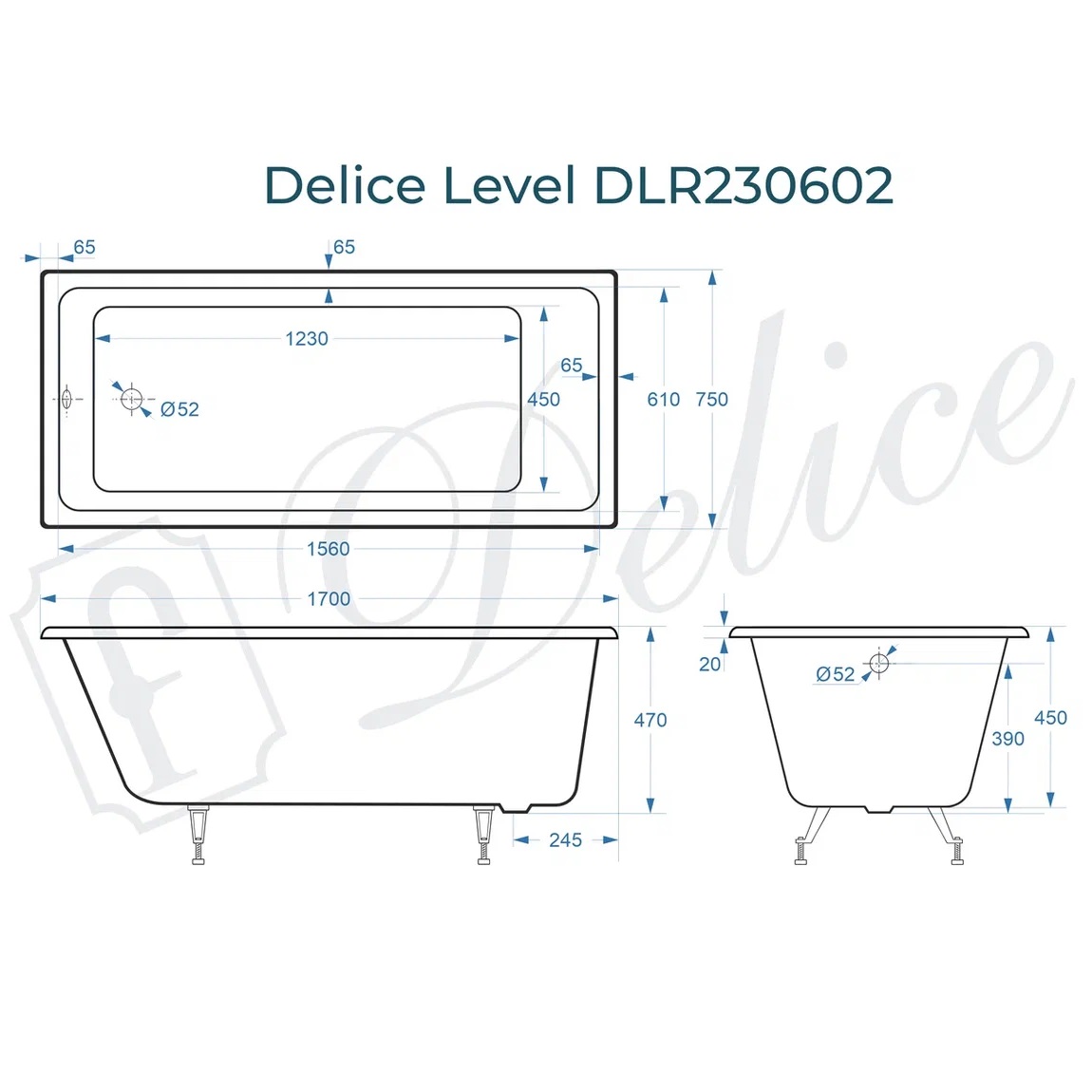 Ванна чугунная Delice Level DLR230602 170х75 (белый), встраиваемая