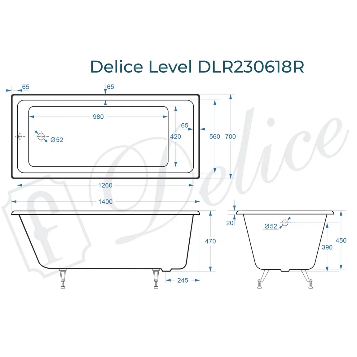 Ванна чугунная Delice Level DLR230618 140х70 (белый), встраиваемая