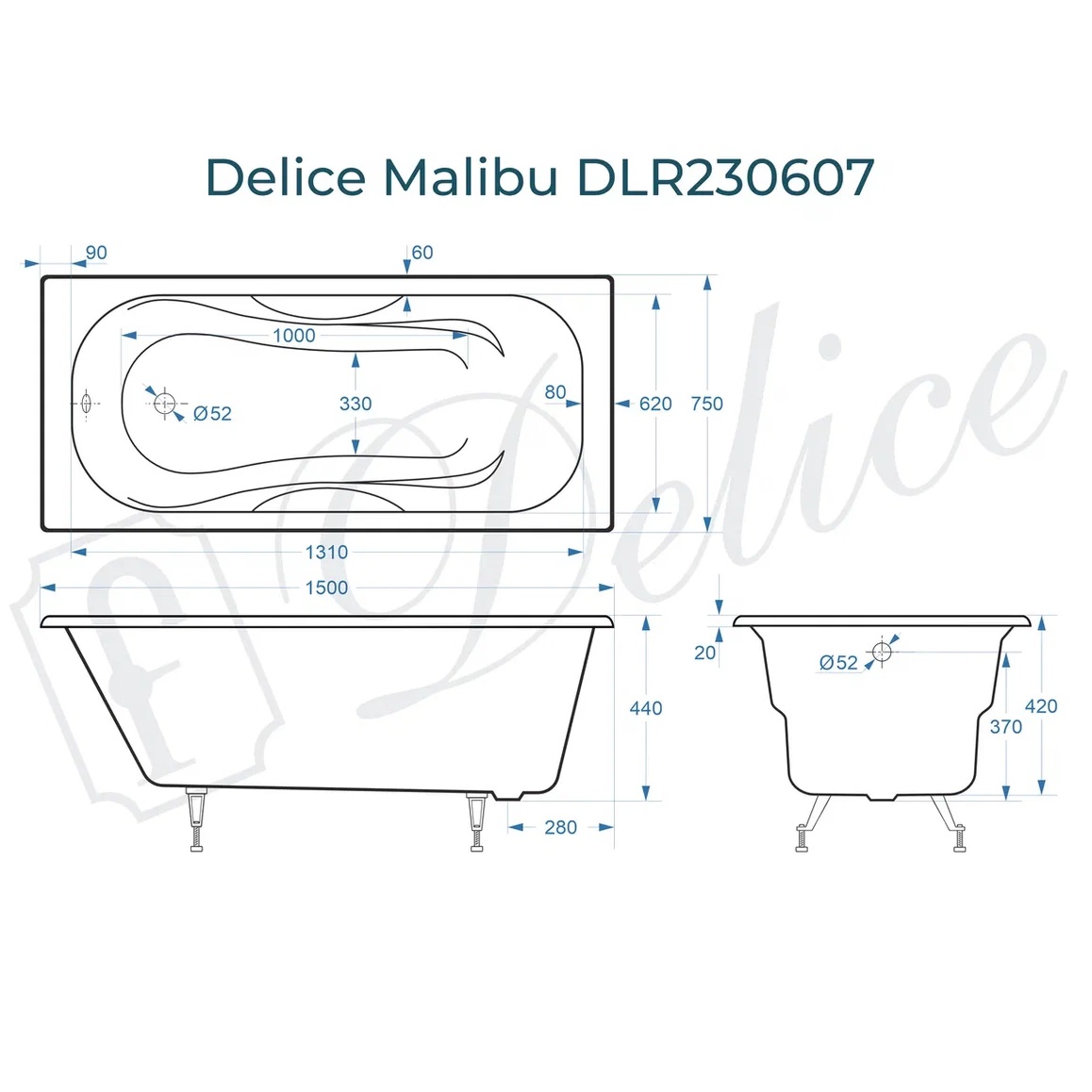 Ванна чугунная Delice Malibu DLR230607150х75 (белый), встраиваемая