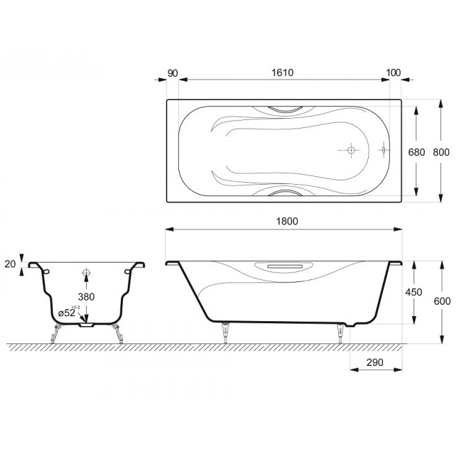 Ванна чугунная Delice Malibu DLR230610-AS 180х80 (белый), встраиваемая с антискользящим покрытием