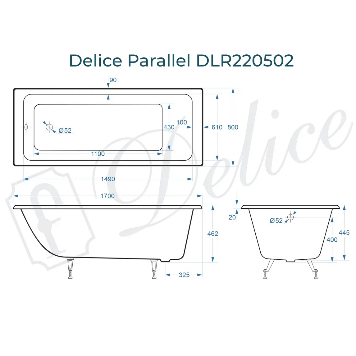 Ванна чугунная Delice Parallel DLR220502 170х80 (белый), встраиваемая