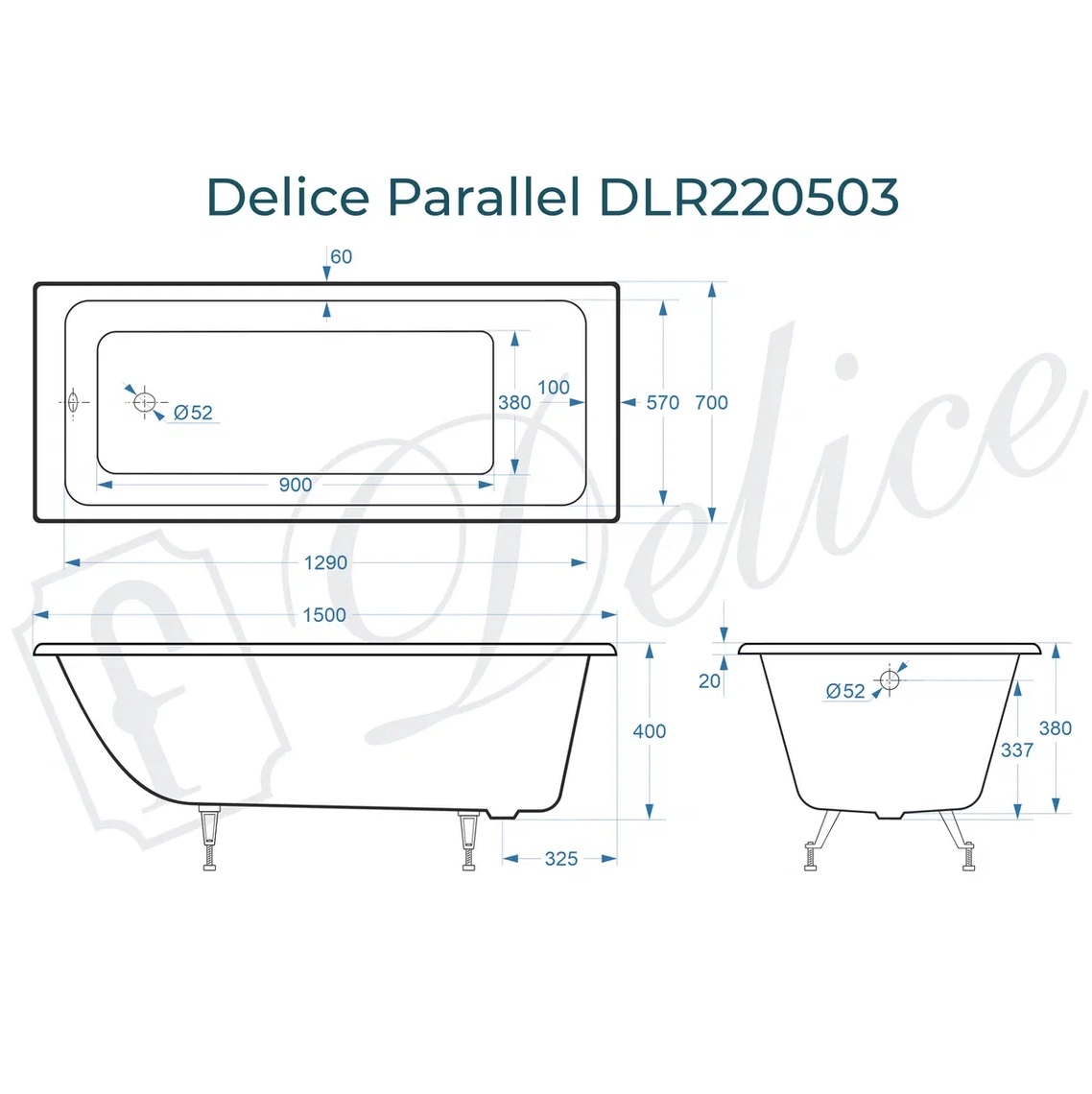 Ванна чугунная Delice Parallel DLR220503 150х70 (белый), встраиваемая