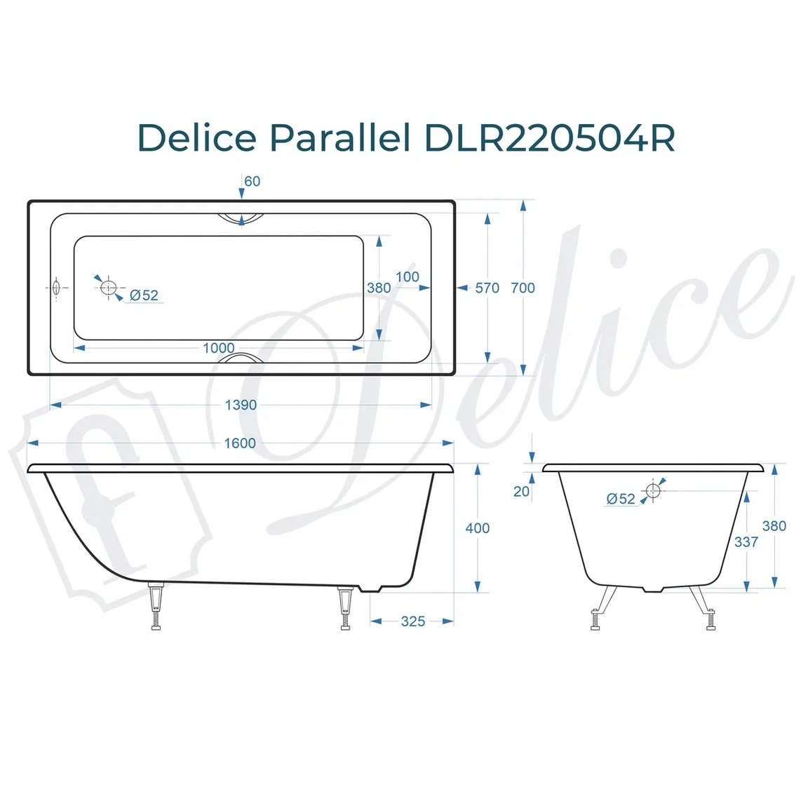 Ванна чугунная Delice Parallel DLR220504R 160х70 (белый), встраиваемая с ручками