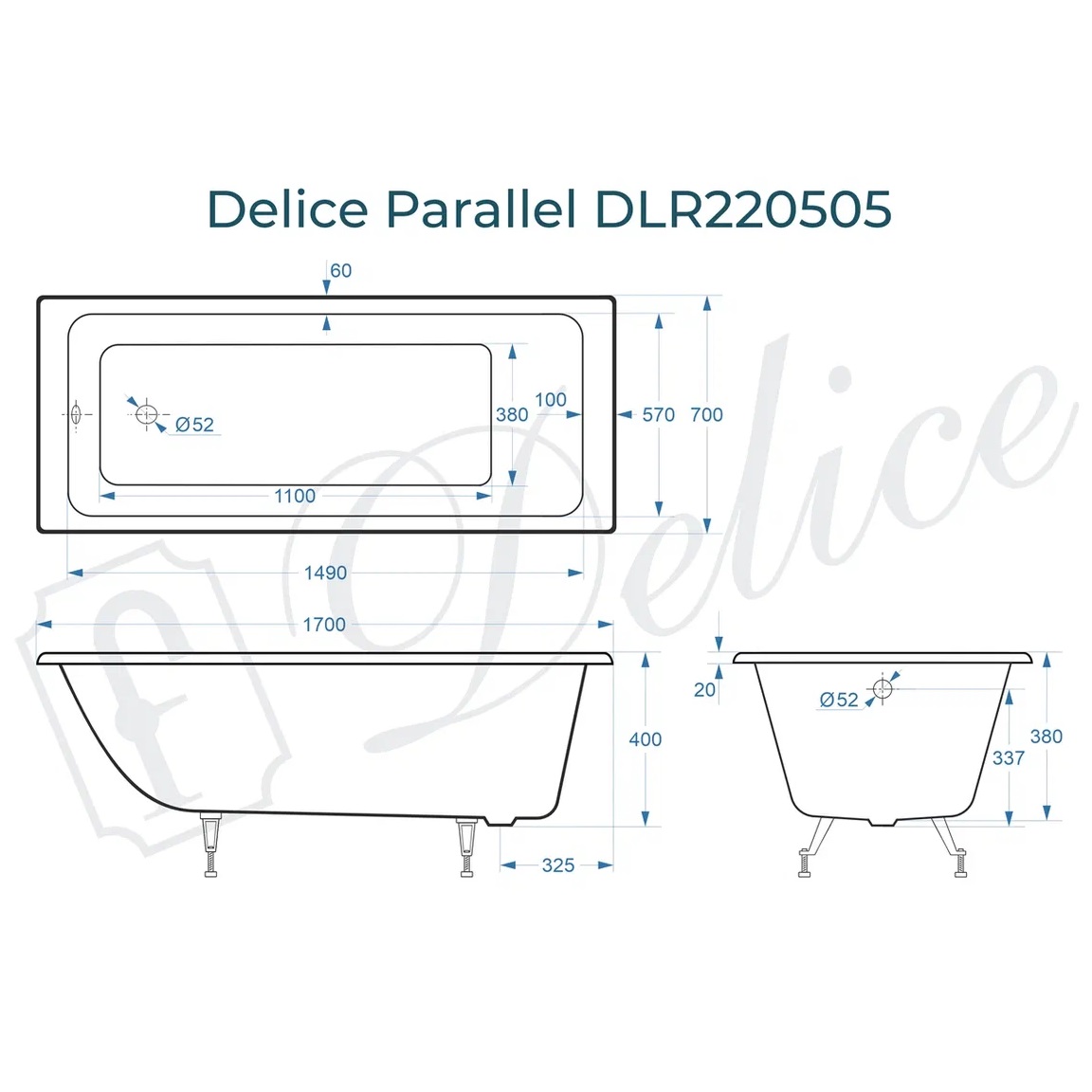 Ванна чугунная Delice Parallel DLR220505 170х70 (белый), встраиваемая