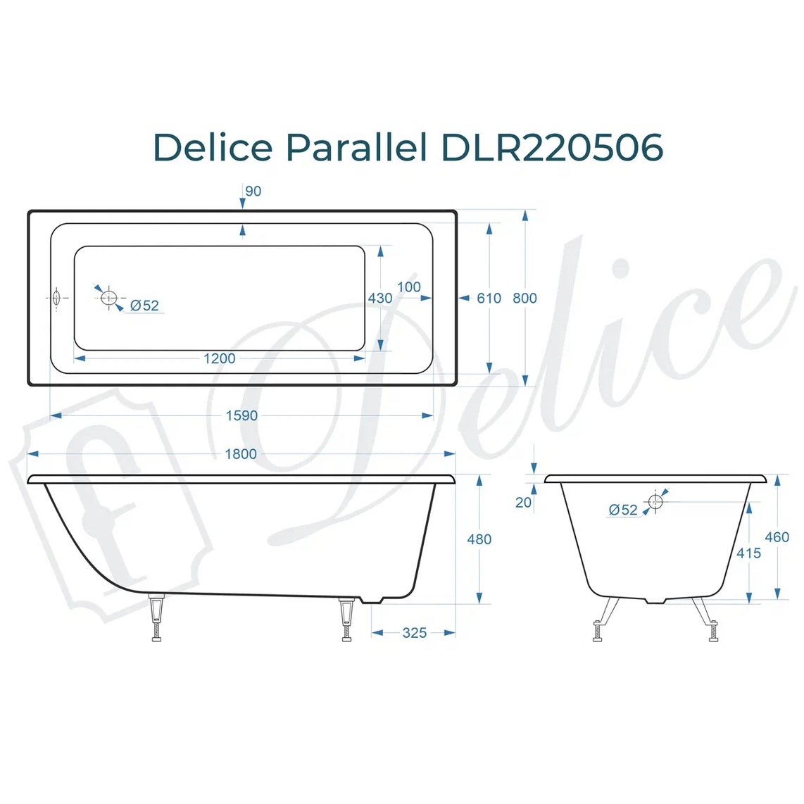 Ванна чугунная Delice Parallel DLR220506 180х80 (белый), встраиваемая