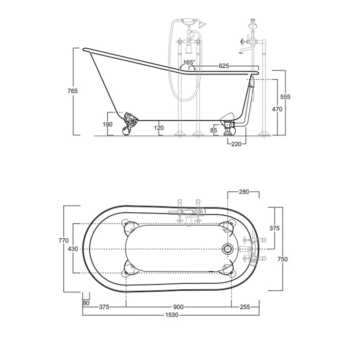 Ванна чугунная Simas Bath Arcade 30100bi 153х76, отдельностоящая