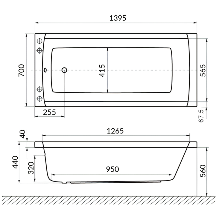 Ванна гидромассажная Excellent Aquaria Line Nano WAEX.AQU14.LINENANO.GL 140x70 (золото), на каркасе, со сливом-переливом
