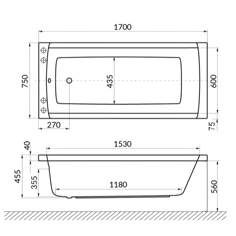 Ванна гидромассажная Excellent Aquaria Line WAEX.AQU17.LINE.BR 170x75 (бронза), на каркасе, со сливом-переливом