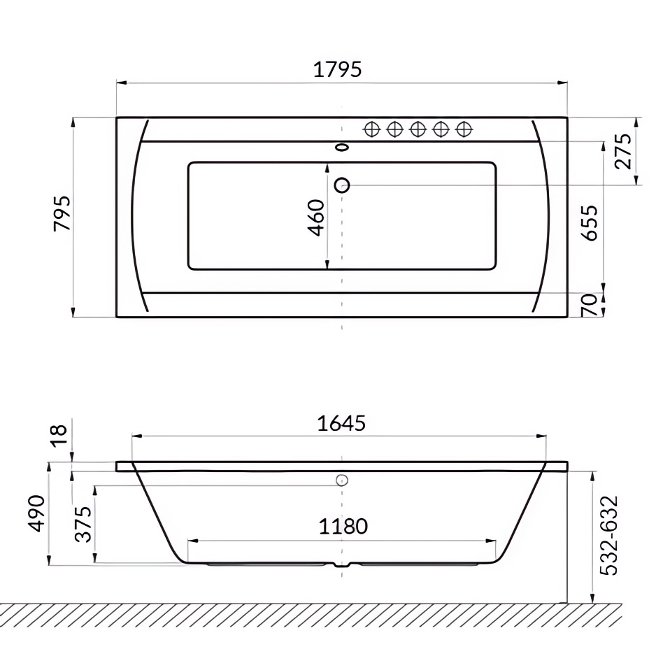 Ванна гидромассажная Excellent Aquaria Lux Slim Smart WAEX.AQU18S.SMART.BR 180x80 (бронза), на каркасе, со сливом-переливом