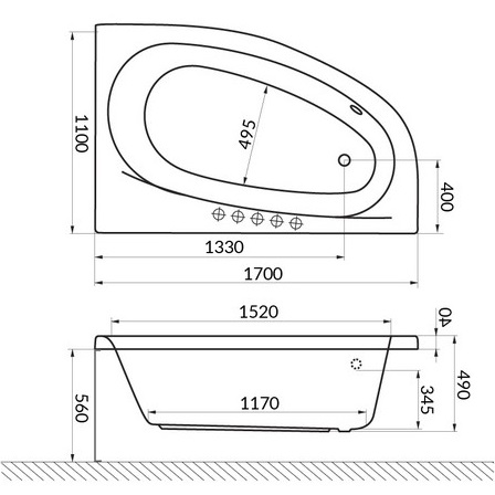 Ванна гидромассажная Excellent Kameleon LINE WAEX.KMP17.LINE.GL 170x110 (белый глянцевый, золотой), каркас, слив-перелив, правая