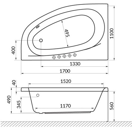 Ванна гидромассажная Excellent Kameleon NANO WAEX.KML17.NANO.GL 170x110 (белый глянцевый, золотой), каркас, слив-перелив, левая