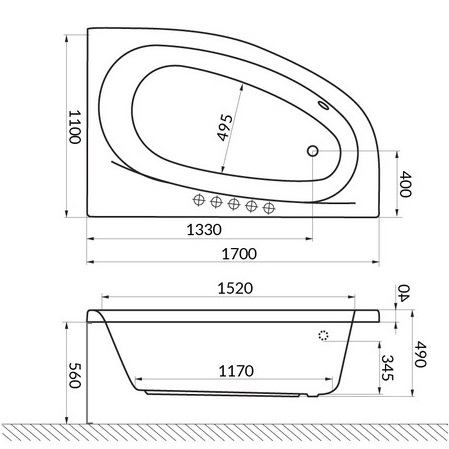 Ванна гидромассажная Excellent Kameleon RELAX WAEX.KMP17.RELAX.GL 170x110 (белый глянцевый, золотой), каркас, слив- перелив, правая