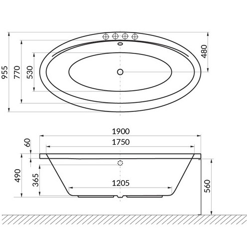 Ванна гидромассажная Excellent Lumina LINE NANO WAEX.LUM19.LINENANO.CR 190x95 (белый глянцевый, хром), каркас, слив-перелив