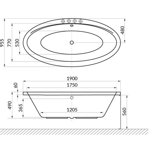 Ванна гидромассажная Excellent Lumina LINE WAEX.LUM19.LINE.WH 190x95 (белый глянцевый), каркас, слив-перелив