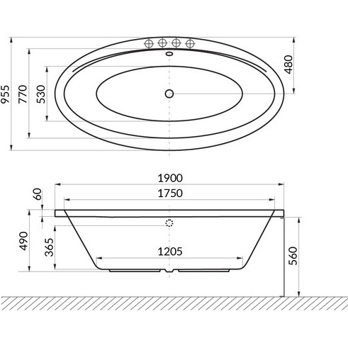 Ванна гидромассажная Excellent Lumina SMART NANO WAEX.LUM19.SMARTNANO.CR 190x95 (белый глянцевый, хром), каркас, слив-перелив