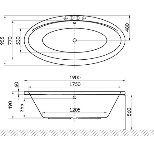 Ванна гидромассажная Excellent Lumina ULTRANANO WAEX.LUM19.ULTRANANO.CR 190x95 (белый глянцевый, хром), каркас, слив-перелив