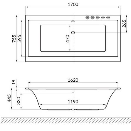 Ванна гидромассажная Excellent Pryzmat Slim SOFT WAEX.PRY17S.SOFT.CR 170x75 (белый глянцевый, хром), каркас, слив-перелив