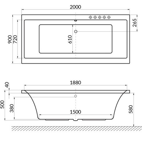 Ванна гидромассажная Excellent Pryzmat ULTRA WAEX.PRY20.ULTRA.GL 200x90 (белый глянцевый, золотой), каркас, слив-перелив