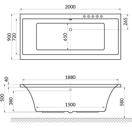 Ванна гидромассажная Excellent Pryzmat SMART WAEX.PRY20.SMART.CR 200x90 (белый глянцевый, хром), каркас, слив-перелив