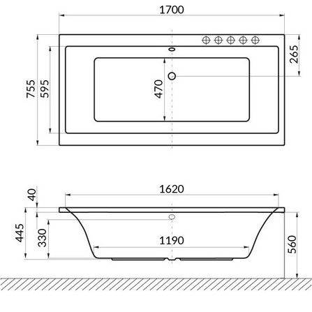 Ванна гидромассажная Excellent Pryzmat ULTRA WAEX.PRY17.ULTRA.GL 170x75 (белый глянцевый, золотой), каркас, слив-перелив