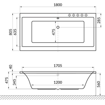 Ванна гидромассажная Excellent Pryzmat ULTRA WAEX.PRY18.ULTRA.GL 180x80 (белый глянцевый, золотой), каркас, слив-перелив