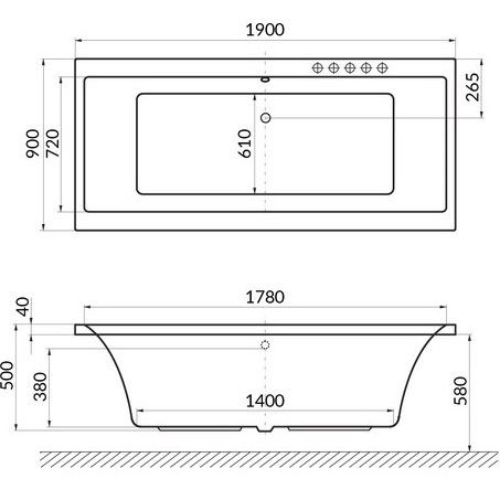 Ванна гидромассажная Excellent Pryzmat ULTRA WAEX.PRY19.ULTRA.GL 190x90 (белый глянцевый, золотой), каркас, слив-перелив