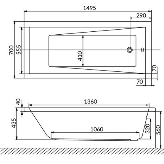 Ванна гидромассажная пристенная Whitecross Wave ULTRA NANO 0101.150070.100.ULTRANANO.GL 150x70 (золотой, белый), каркас, слив-перелив