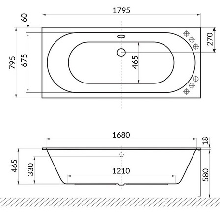 Ванна гидромассажная встраиваемая Excellent Oceana Slim LINE WAEX.OCE18S.LINE.CR 180x80 (белая глянцевая, хром), каркас, слив-перелив