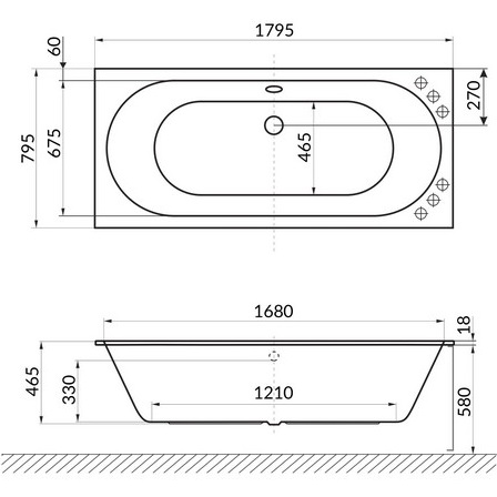 Ванна гидромассажная встраиваемая Excellent Oceana Slim SOFT WAEX.OCE18S.SOFT.WH 180x80 (белая глянцевая), каркас, слив-перелив