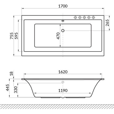 Ванна гидромассажная встраиваемая Excellent Pryzmat Slim ULTRA WAEX.PRY17S.ULTRA.GL 170x75 (белый глянцевый, золотой), каркас, слив-перелив