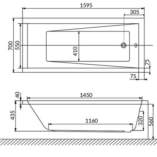Ванна гидромассажная Whitecross Wave LINE NANO 0101.160070.100.LINENANO.GL 160x70 (золотой, белый), каркас, слив-перелив