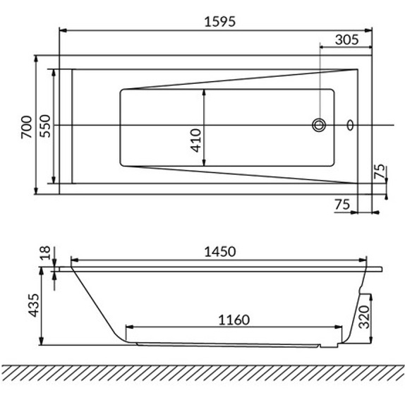 Ванна гидромассажная встраиваемая Whitecross Wave Slim RELAX 0111.160070.100.RELAX.GL 160x70 (золотой, белый), каркас, слив-перелив