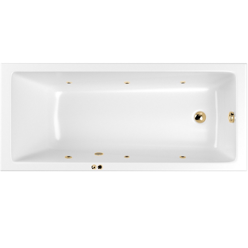 Ванна гидромассажная встраиваемая Whitecross Wave Slim SOFT 0111.150070.100.SOFT.GL 150x70 (белый глянцевый, золотой), каркас, слив-перелив