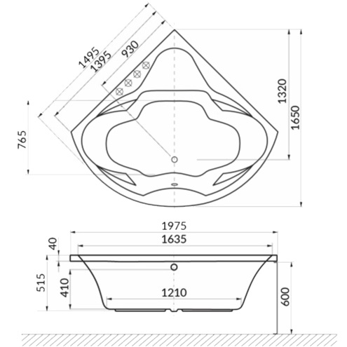 Ванна гидромассажная Whitecross Konsul LINE 0110.150150.100.LINE.CR 150x150 (белый глянцевый, хром), каркас, слив-перелив
