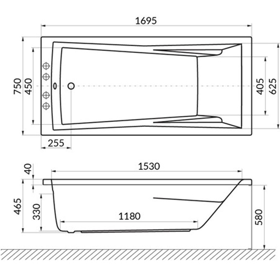 Ванна гидромассажная Whitecross Palace LINE 0104.170075.100.LINE.WH 170x75 (белый глянцевый), каркас, слив-перелив