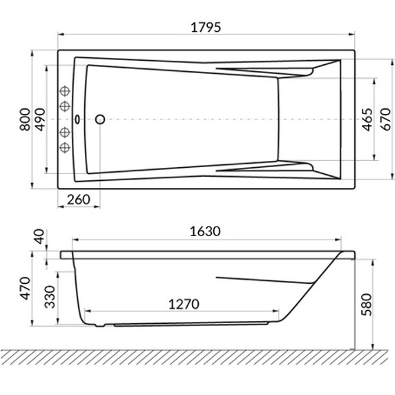 Ванна гидромассажная Whitecross Palace LINE 0104.180080.100.LINE.BR 180x80 (белый глянцевый, бронза), каркас, слив-перелив