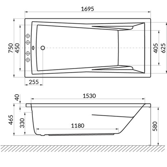 Ванна гидромассажная Whitecross Palace NANO 0104.170075.100.NANO.CR 170x75 (белый глянцевый, хром), каркас, слив-перелив