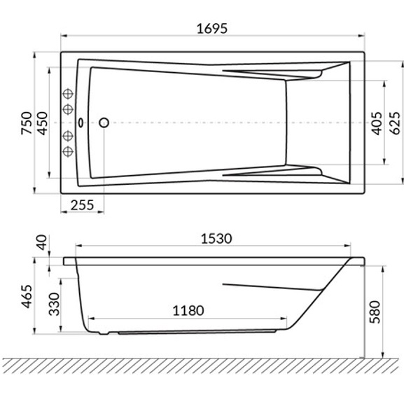 Ванна гидромассажная Whitecross Palace RELAX 0104.170075.100.RELAX.CR 170x75 (белый глянцевый, хром), каркас, слив-перелив