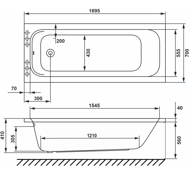 Ванна гидромассажная Whitecross Vibe NANO 0105.170070.100.NANO.GL 170x70 (белый глянцевый, золотой), каркас, слив-перелив