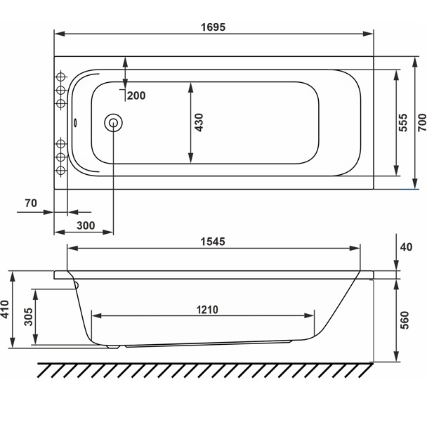 Ванна гидромассажная Whitecross Vibe SMART NANO 0105.170070.100.SMARTNANO.CR 170x70 (белый глянцевый, хром), каркас, слив-перелив