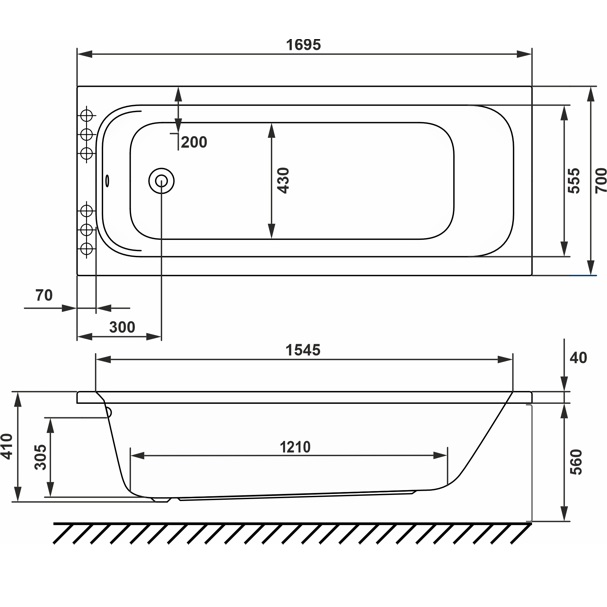 Ванна гидромассажная Whitecross Vibe RELAX 0105.170070.100.RELAX.WH 170x70 (белый глянцевый), каркас, слив-перелив