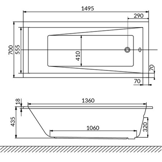 Ванна гидромассажная Whitecross Wave Slim LINE NANO 0111.150070.100.LINENANO.GL 150x70 (золотой, белый), каркас, слив-перелив