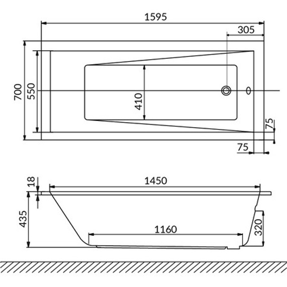 Ванна гидромассажная Whitecross Wave Slim LINE NANO 0111.160070.100.LINENANO.GL 160x70 (золотой, белый), каркас, слив-перелив