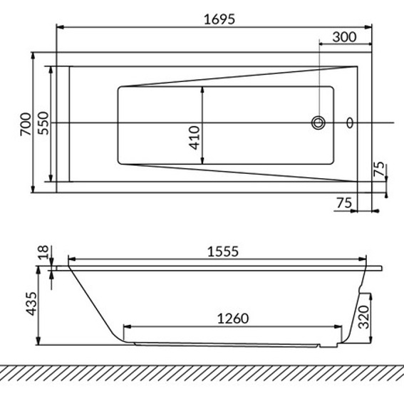 Ванна гидромассажная Whitecross Wave Slim LINE NANO 0111.170070.100.LINENANO.GL 170x70 (золотой, белый), каркас, слив-перелив